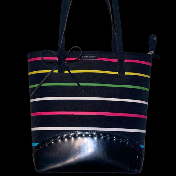 Kate Spade Black Hand Tote with Colored lines! - Picture 1 of 2